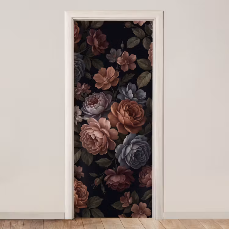 Deursticker - Bloemen - Patroon - Vintage - Donker - Roze — 1