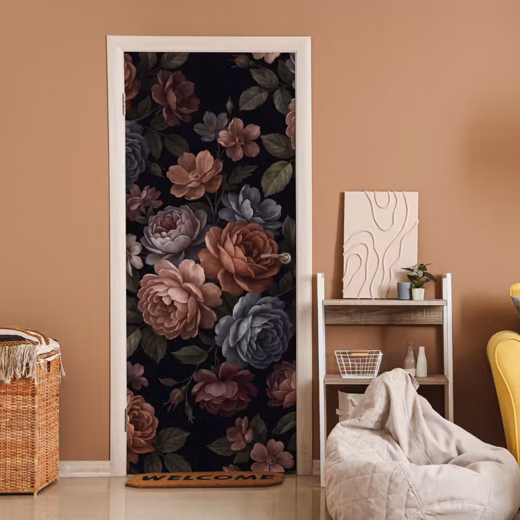 Deursticker - Bloemen - Patroon - Vintage - Donker - Roze — 2