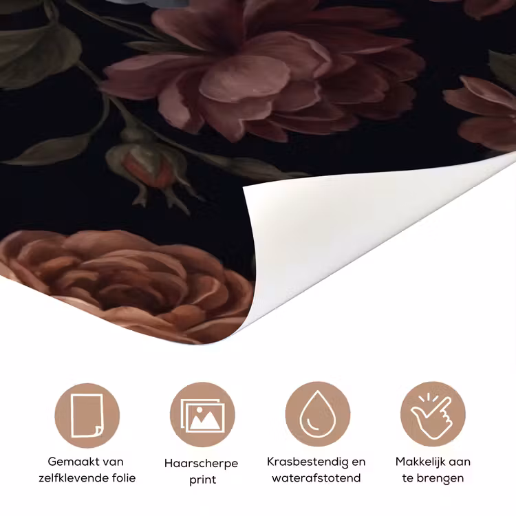 Deursticker - Bloemen - Patroon - Vintage - Donker - Roze — 3