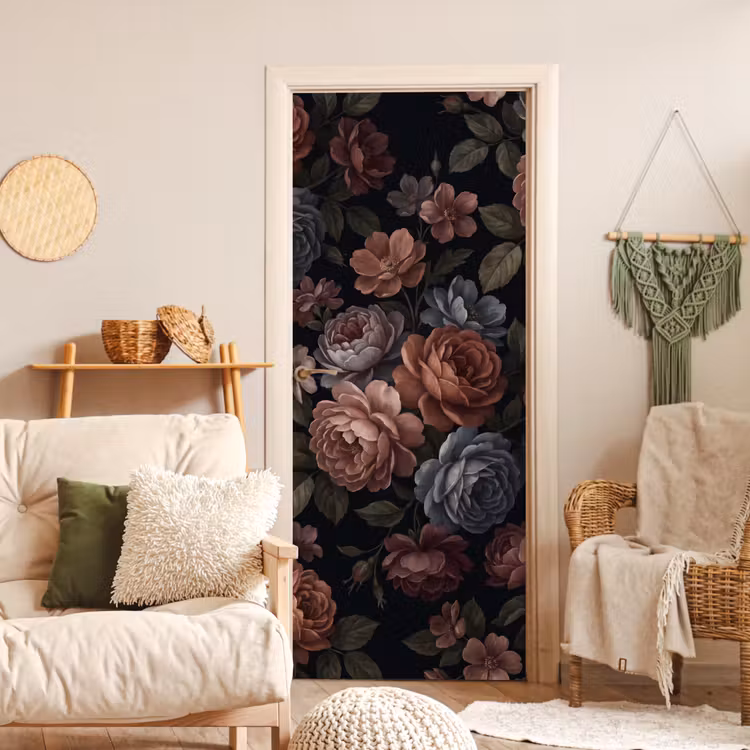 Deursticker - Bloemen - Patroon - Vintage - Donker - Roze — 4