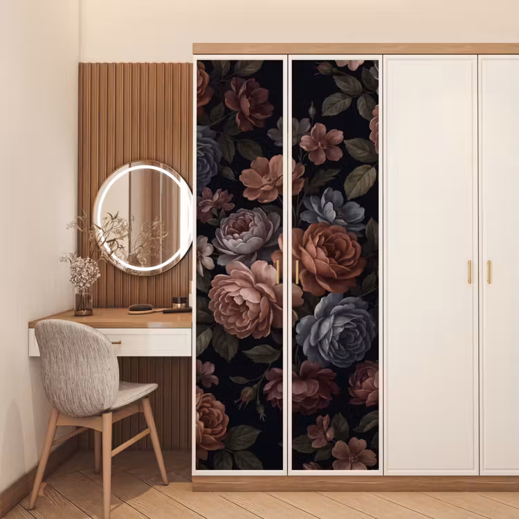 Deursticker - Bloemen - Patroon - Vintage - Donker - Roze — 5