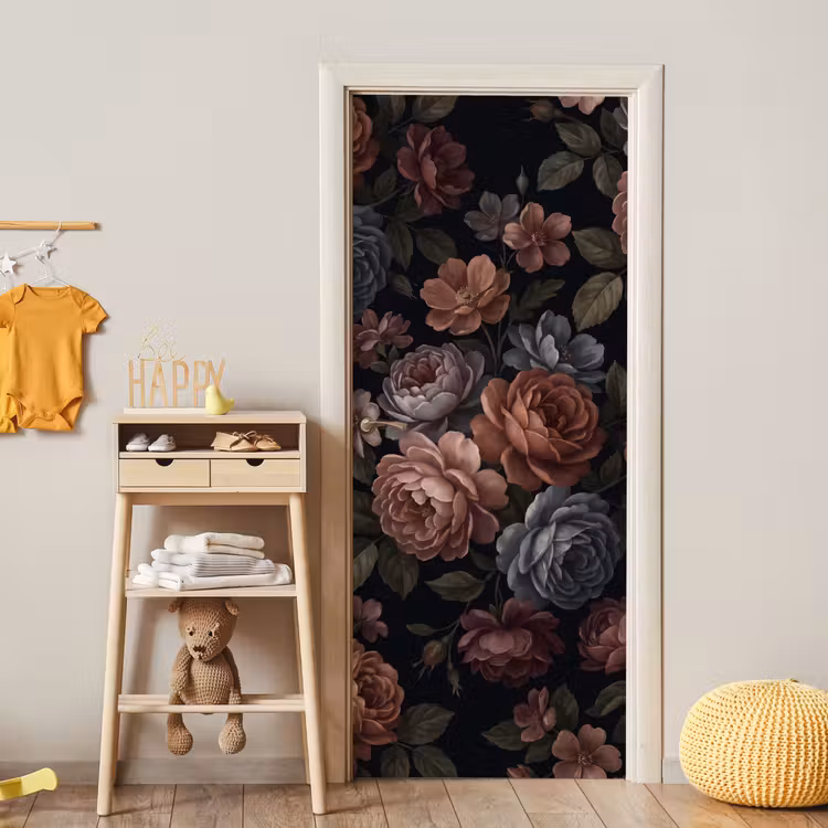 Deursticker - Bloemen - Patroon - Vintage - Donker - Roze — 6