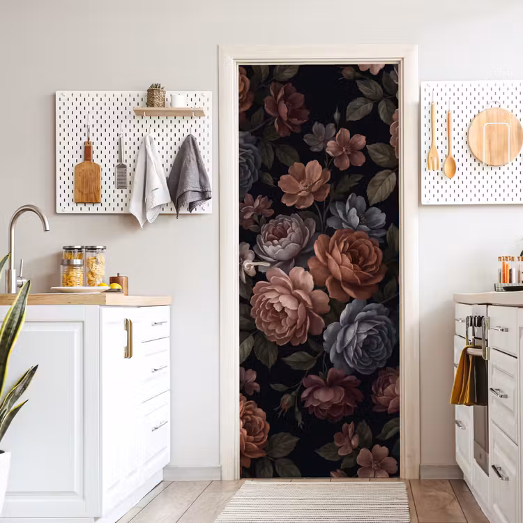 Deursticker - Bloemen - Patroon - Vintage - Donker - Roze — 7