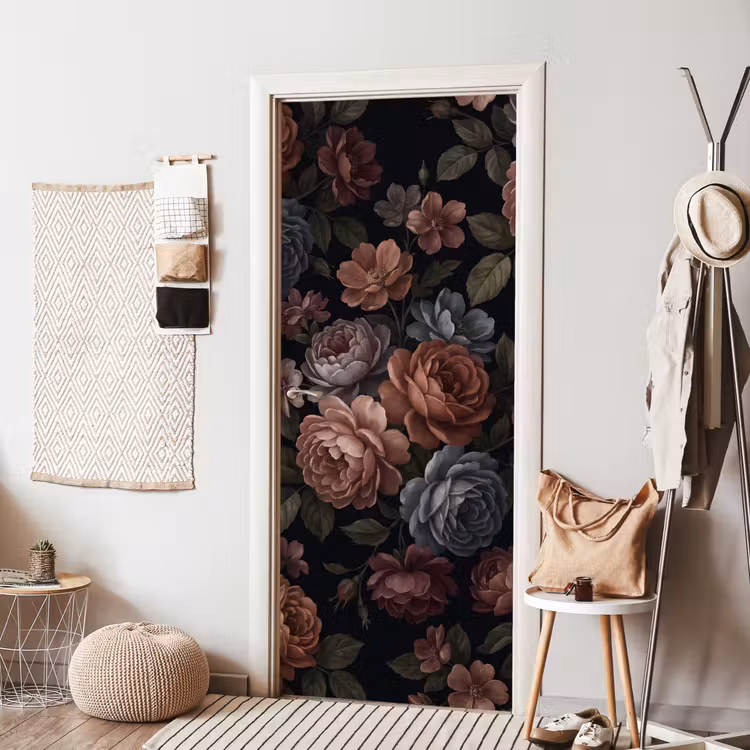 Deursticker - Bloemen - Patroon - Vintage - Donker - Roze — 8