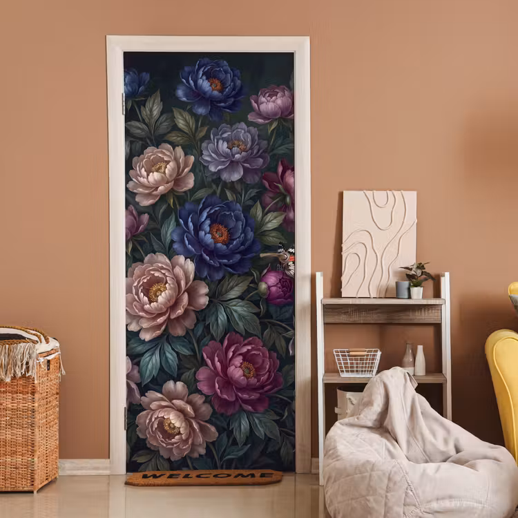 Deursticker - Bloemen - Vlinder - Natuur - Modern - Paars — 2