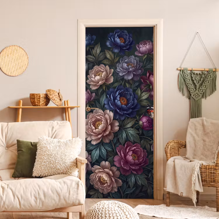 Deursticker - Bloemen - Vlinder - Natuur - Modern - Paars — 4