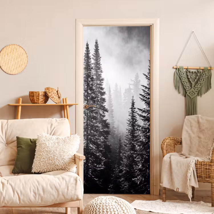 Deursticker - Bos - Mist - Winter - Monochroom - Natuur — 4