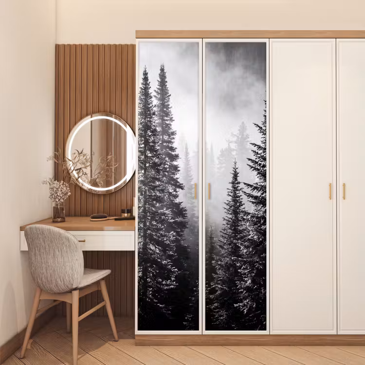 Deursticker - Bos - Mist - Winter - Monochroom - Natuur — 5