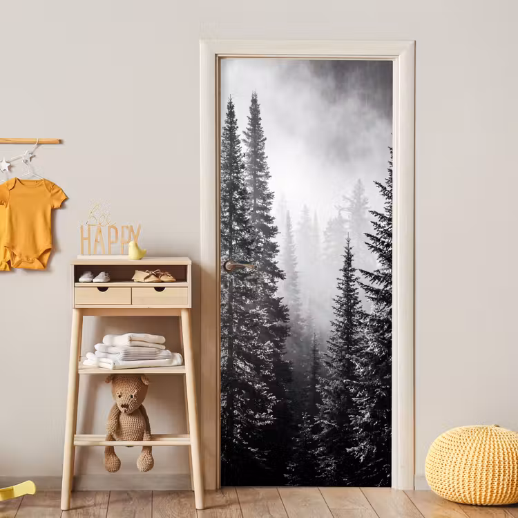 Deursticker - Bos - Mist - Winter - Monochroom - Natuur — 6