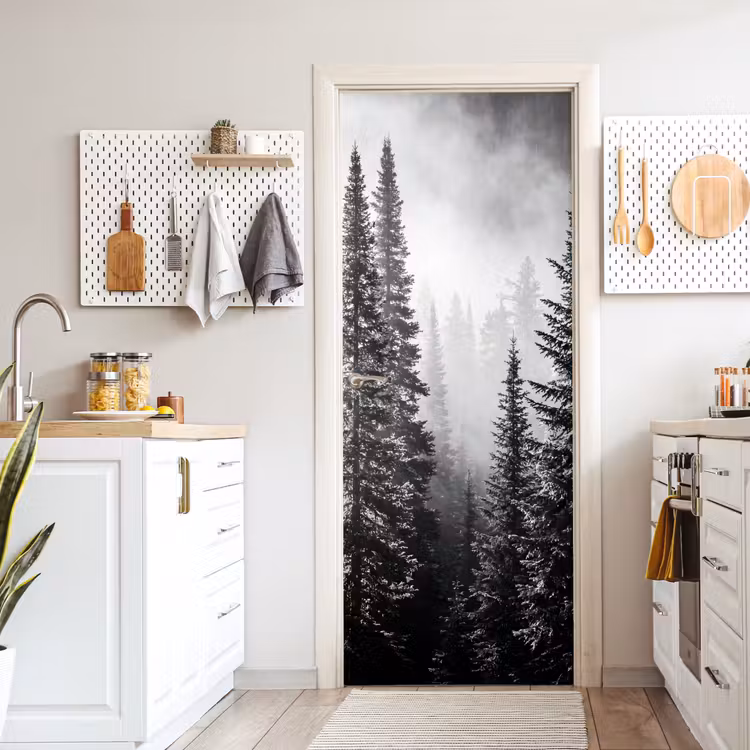 Deursticker - Bos - Mist - Winter - Monochroom - Natuur — 7