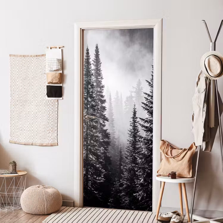 Deursticker - Bos - Mist - Winter - Monochroom - Natuur — 8