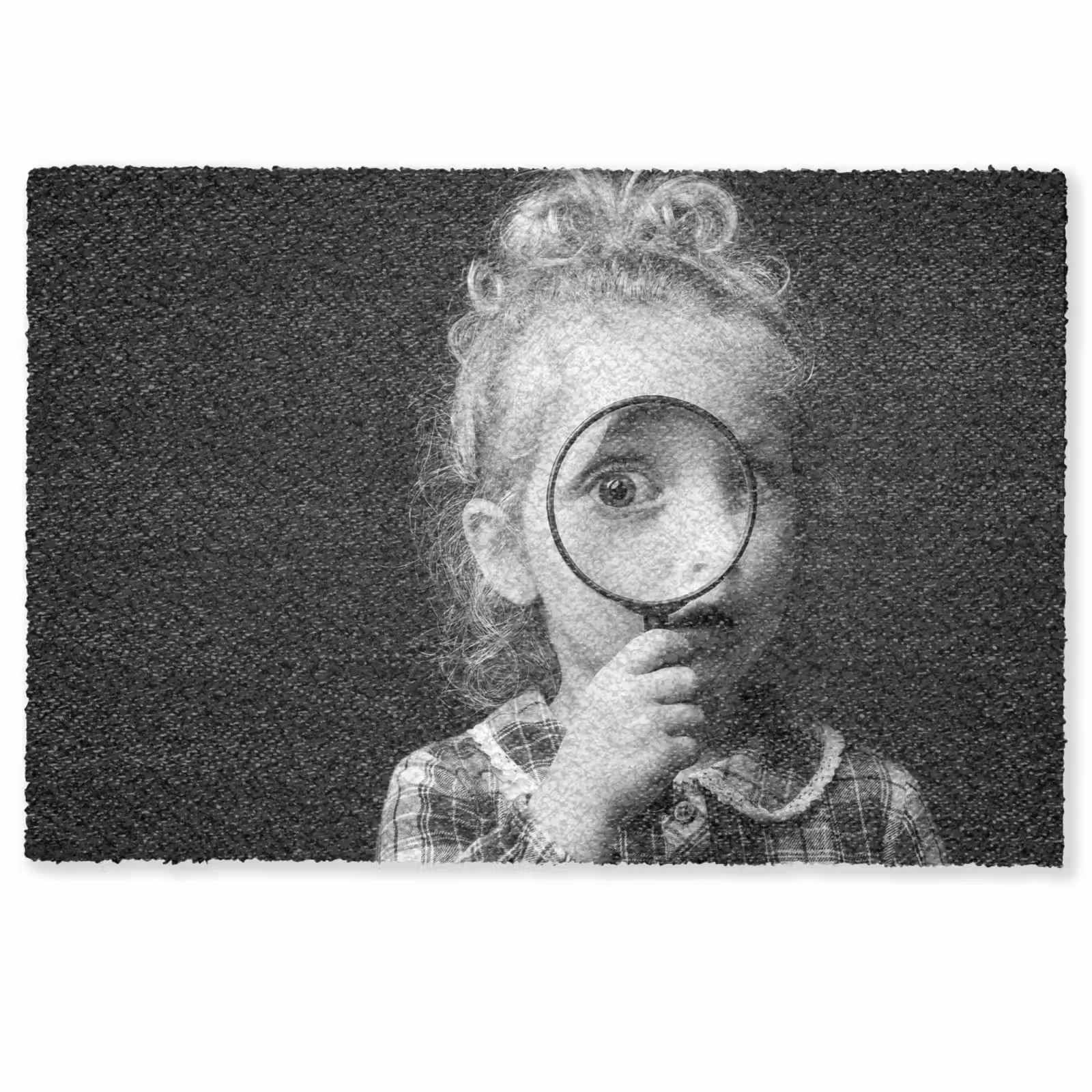 Deurmat - Kind - Vergrootglas - Portret - Zwart-wit — 1
