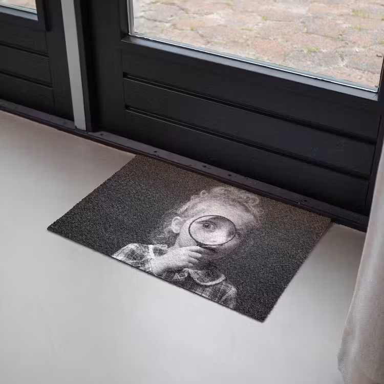 Deurmat - Kind - Vergrootglas - Portret - Zwart-wit — 2