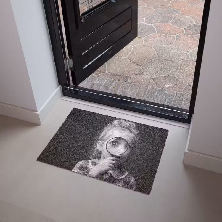 Deurmat - Kind - Vergrootglas - Portret - Zwart-wit — 4