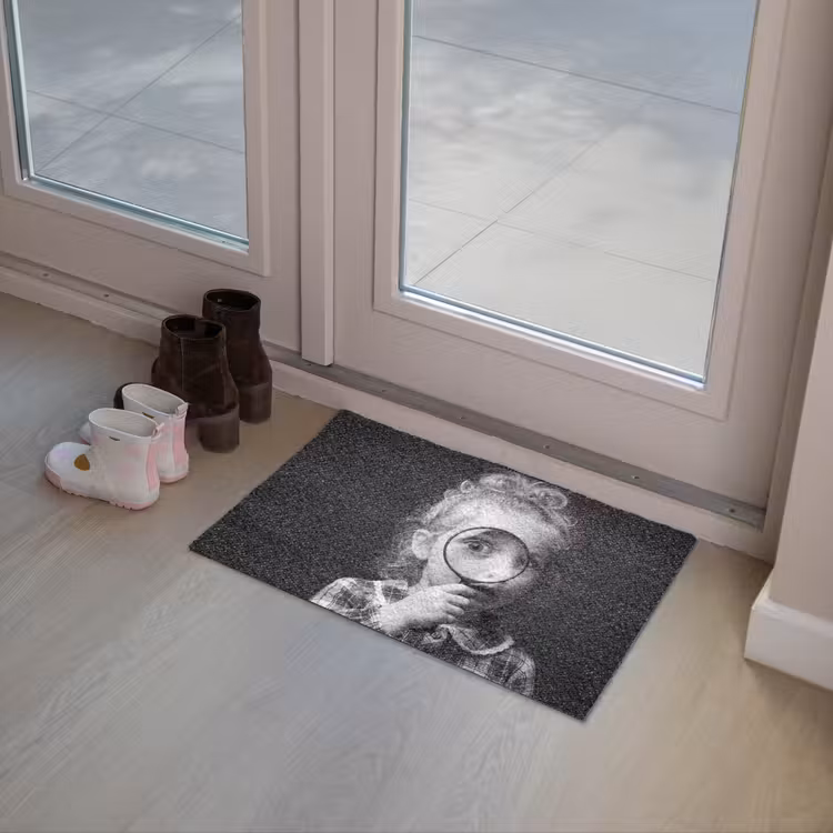 Deurmat - Kind - Vergrootglas - Portret - Zwart-wit — 8