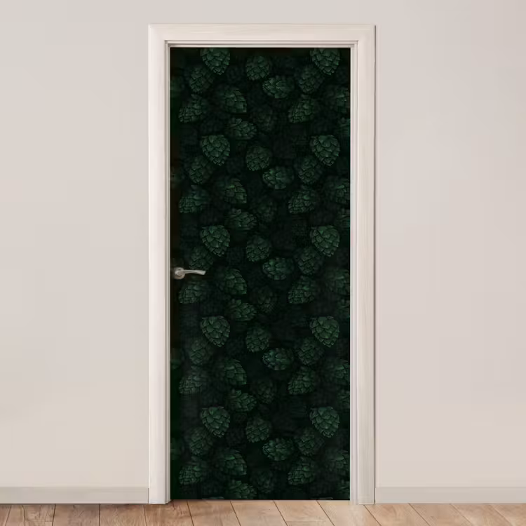 Deursticker - Donker - Groen - Hopbellen - Botanisch - Illustratie — 1
