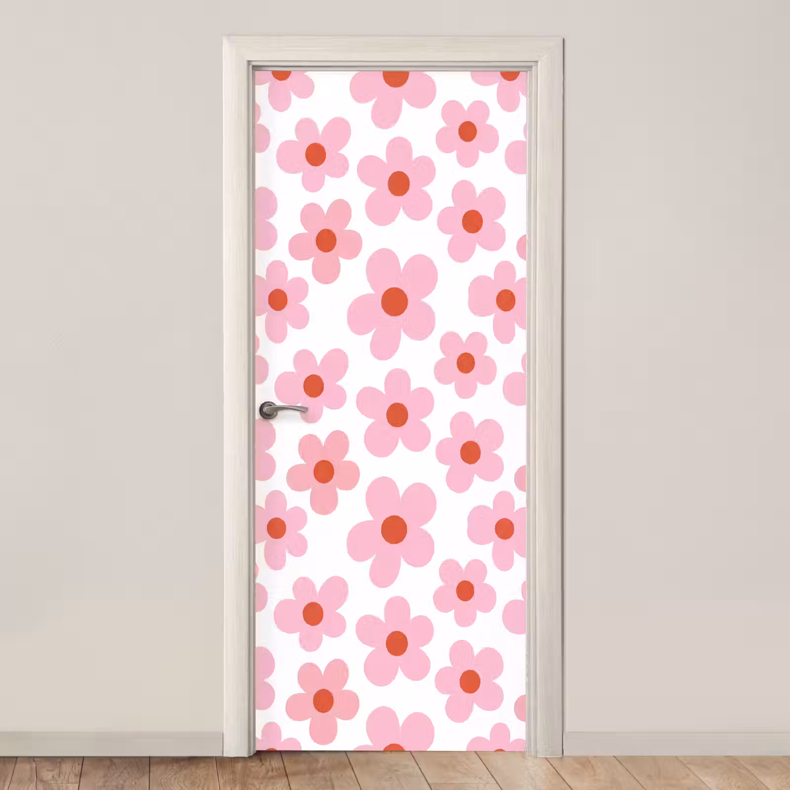 Deursticker - Bloemen - Patroon - Modern - Roze - Wit — 1