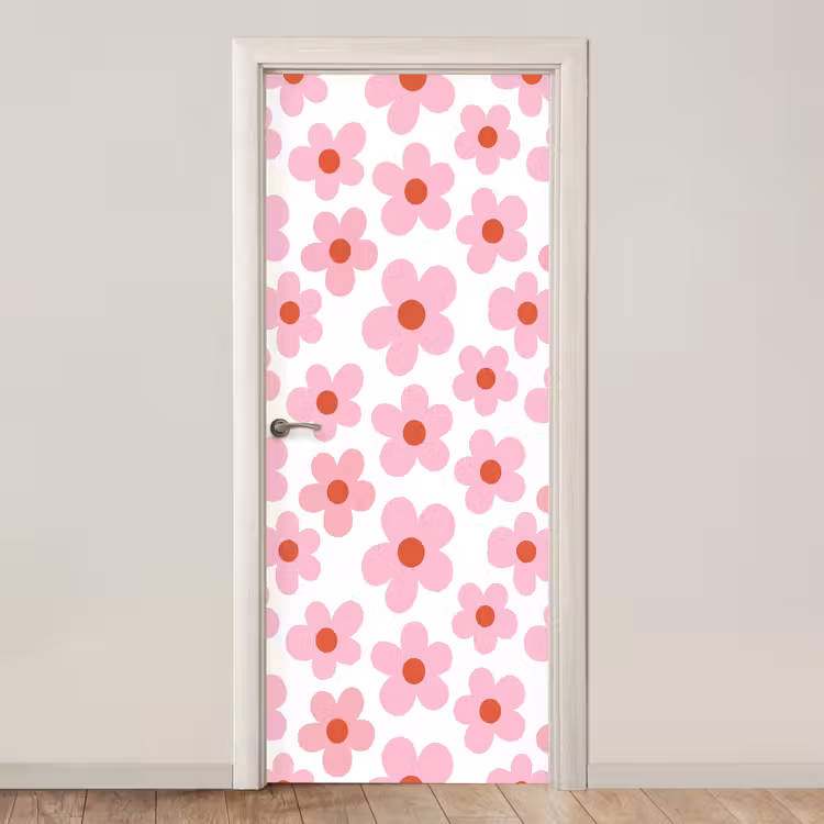 Deursticker - Bloemen - Patroon - Modern - Roze - Wit — 1