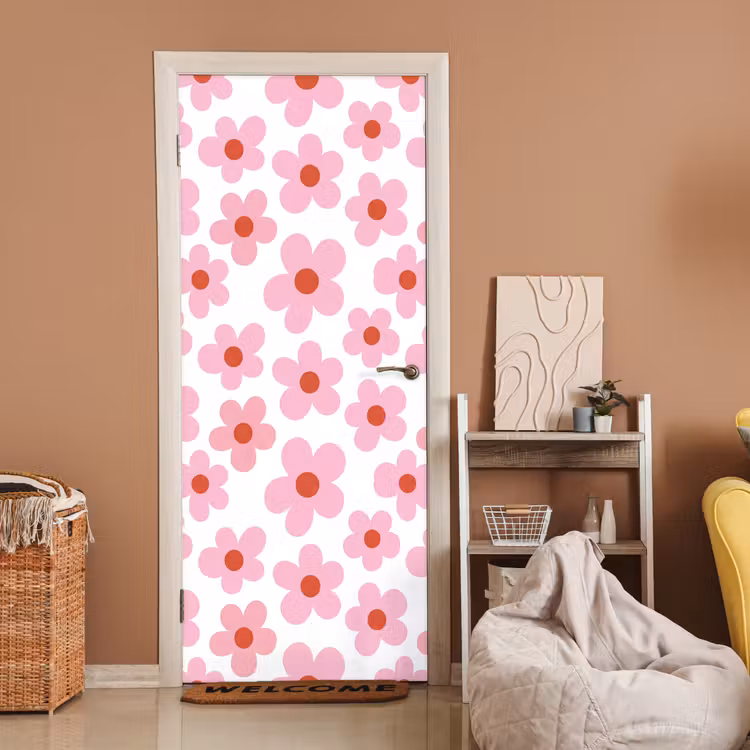Deursticker - Bloemen - Patroon - Modern - Roze - Wit — 2