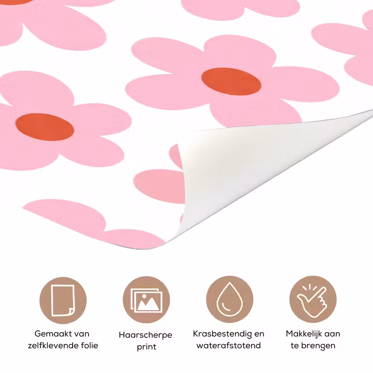 Deursticker - Bloemen - Patroon - Modern - Roze - Wit — 3