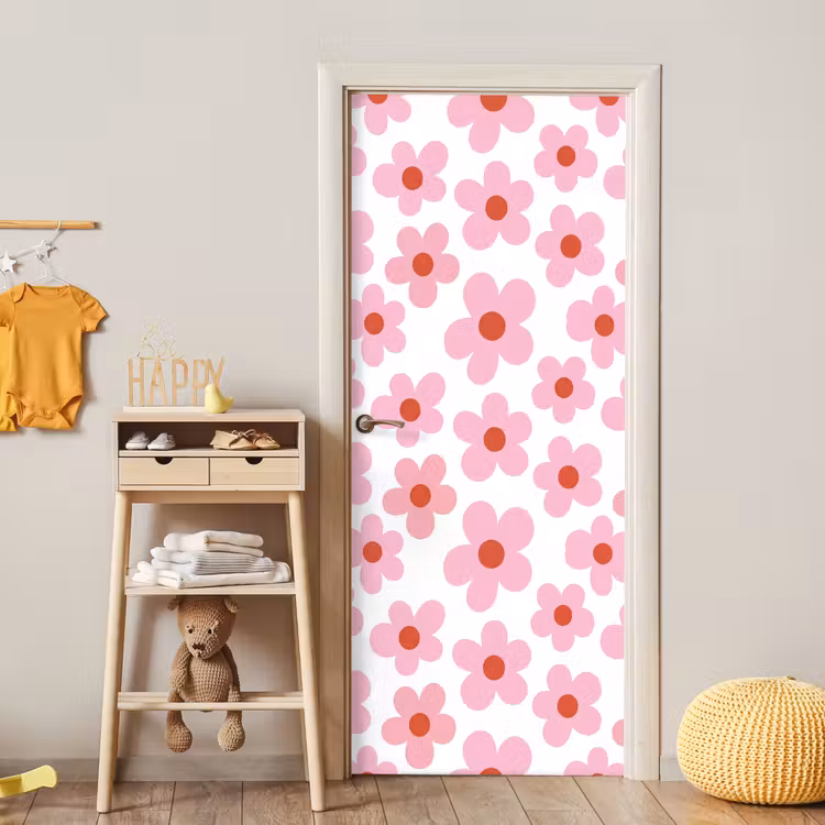 Deursticker - Bloemen - Patroon - Modern - Roze - Wit — 6