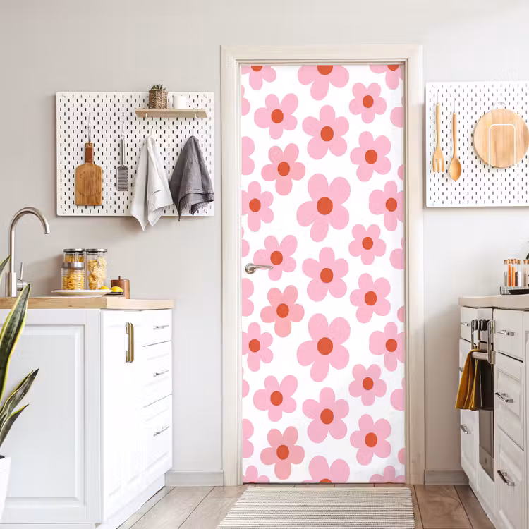 Deursticker - Bloemen - Patroon - Modern - Roze - Wit — 7