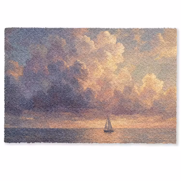 Deurmat - Boot - Zonsondergang - Zee - Natuur - Goud — 1