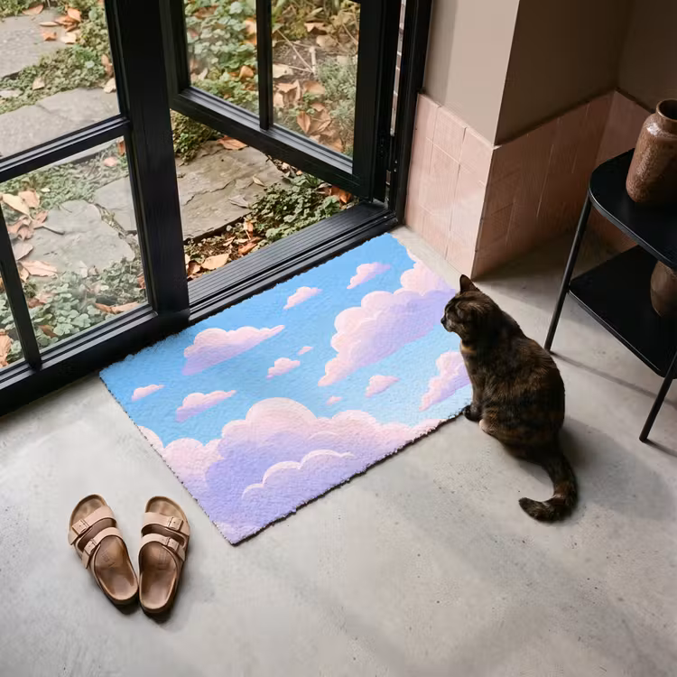 Deurmat - Wolken - Roze - Blauw - Natuur - Modern — 2