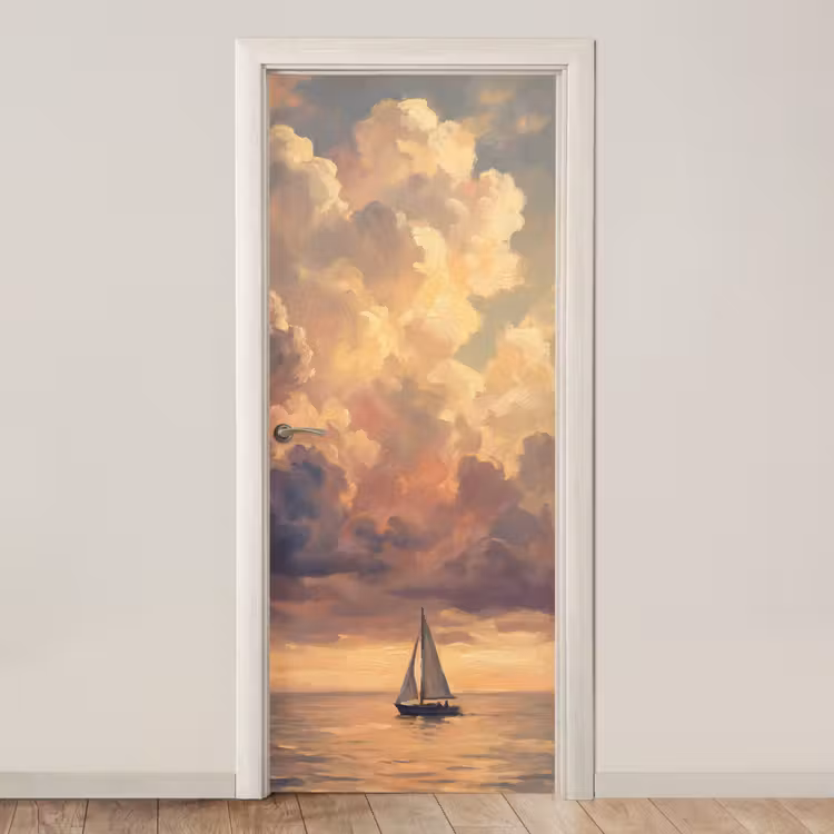Deursticker - Boot - Zonsondergang - Zee - Natuur - Goud — 1