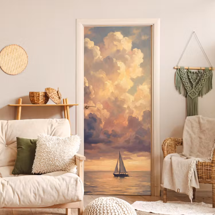 Deursticker - Boot - Zonsondergang - Zee - Natuur - Goud — 4