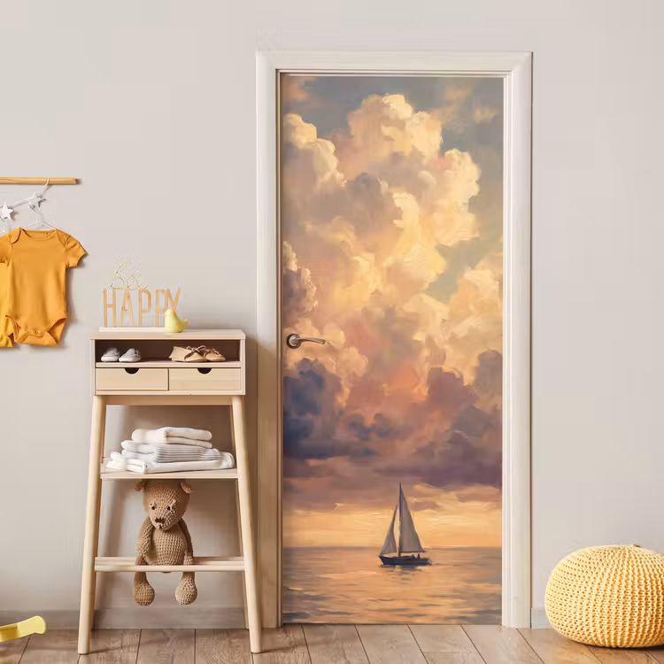 Deursticker - Boot - Zonsondergang - Zee - Natuur - Goud — 6