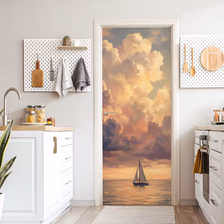 Deursticker - Boot - Zonsondergang - Zee - Natuur - Goud — 7
