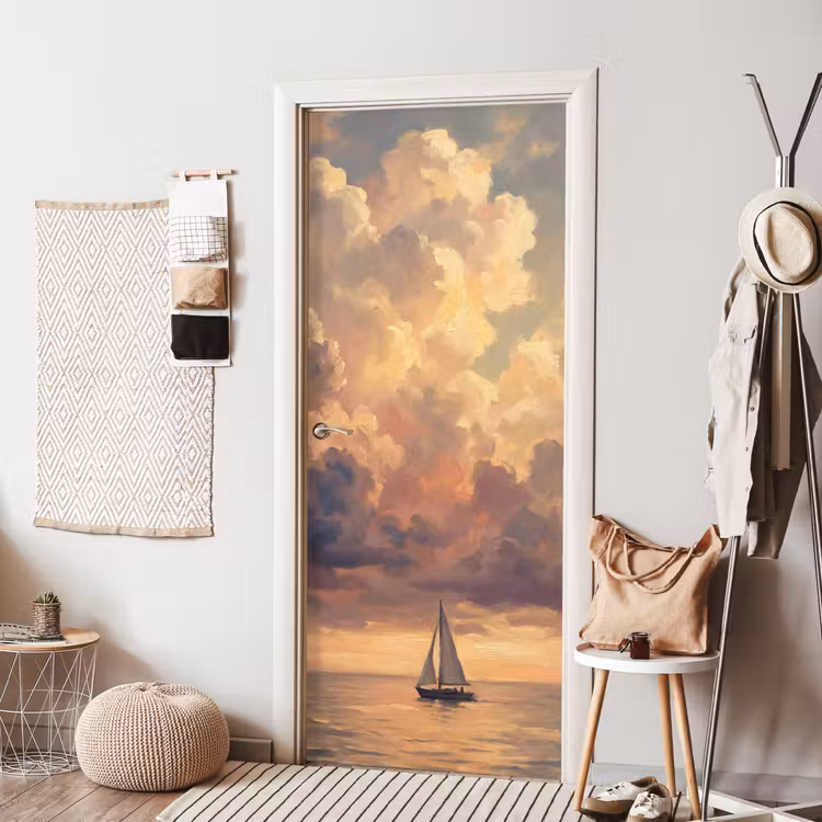 Deursticker - Boot - Zonsondergang - Zee - Natuur - Goud — 8