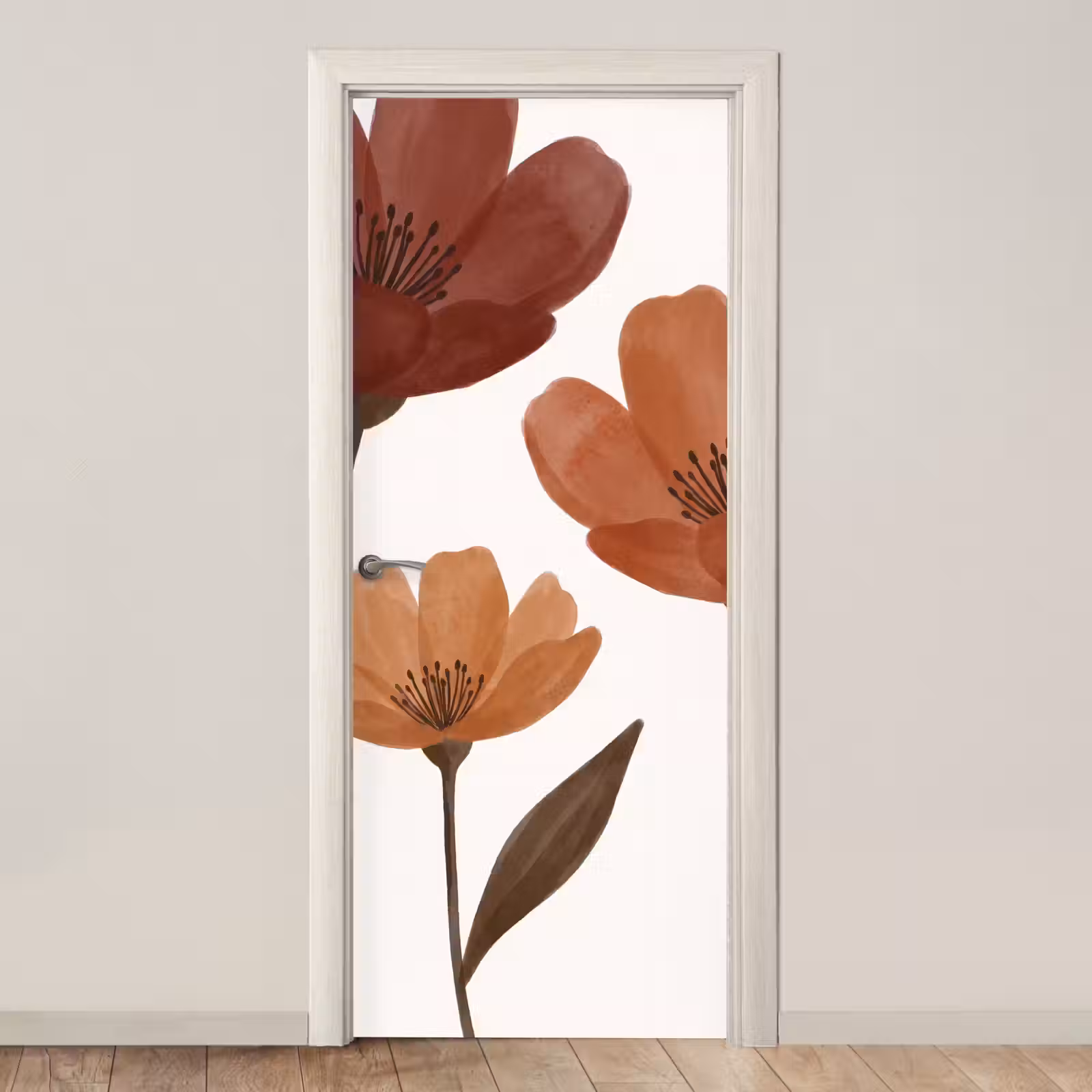 Deursticker - Bloemen - Abstract - Modern - Bruin - Decoratief — 1