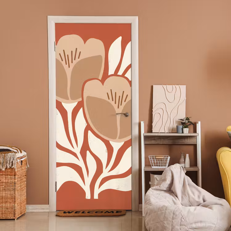 Deursticker - Bloemen - Abstract - Modern - Beige - Natuur — 2