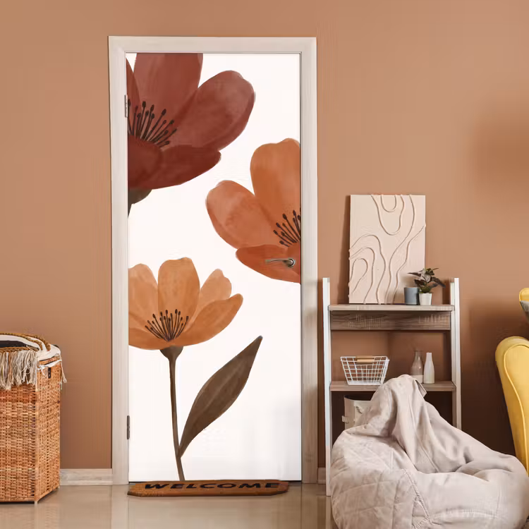 Deursticker - Bloemen - Abstract - Modern - Bruin - Decoratief — 2