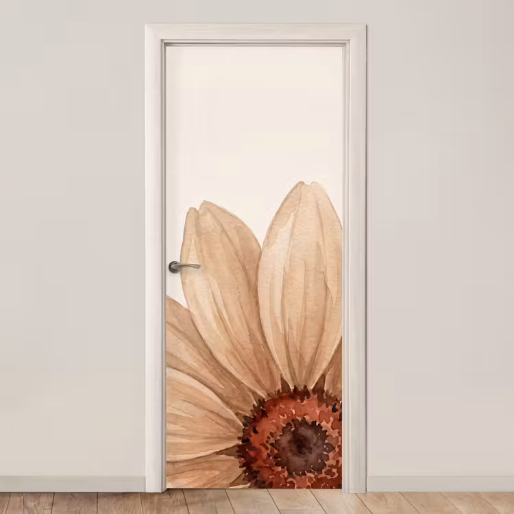 Deursticker - Bloemen - Bloemblad - Natuur - Aquarel - Beige — 1