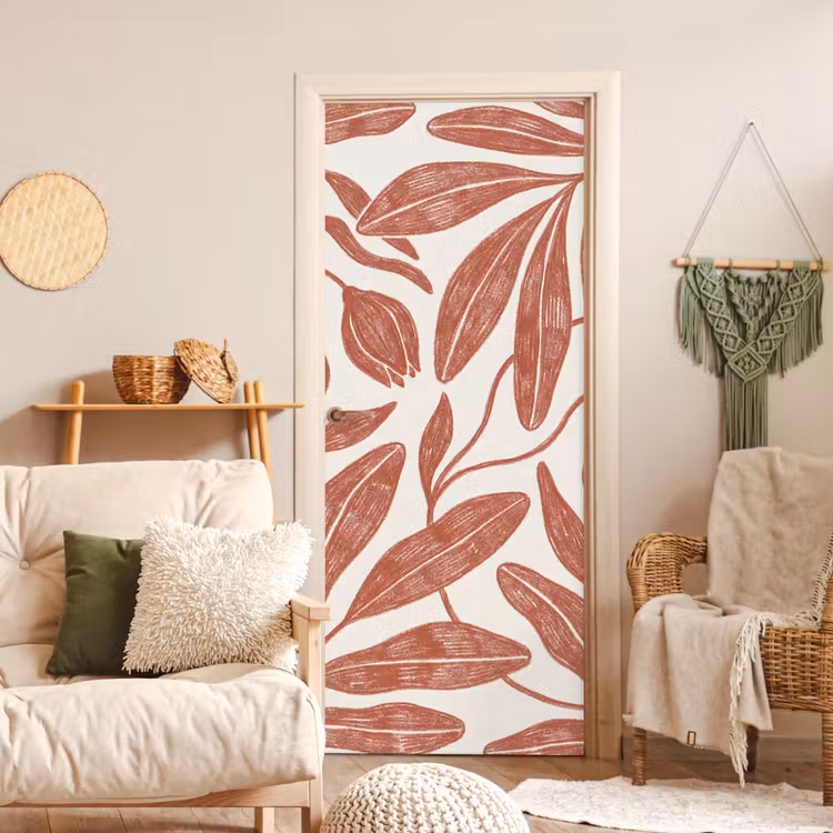 Deursticker - Bloemen - Patroon - Modern - Natuur - Bruin — 4