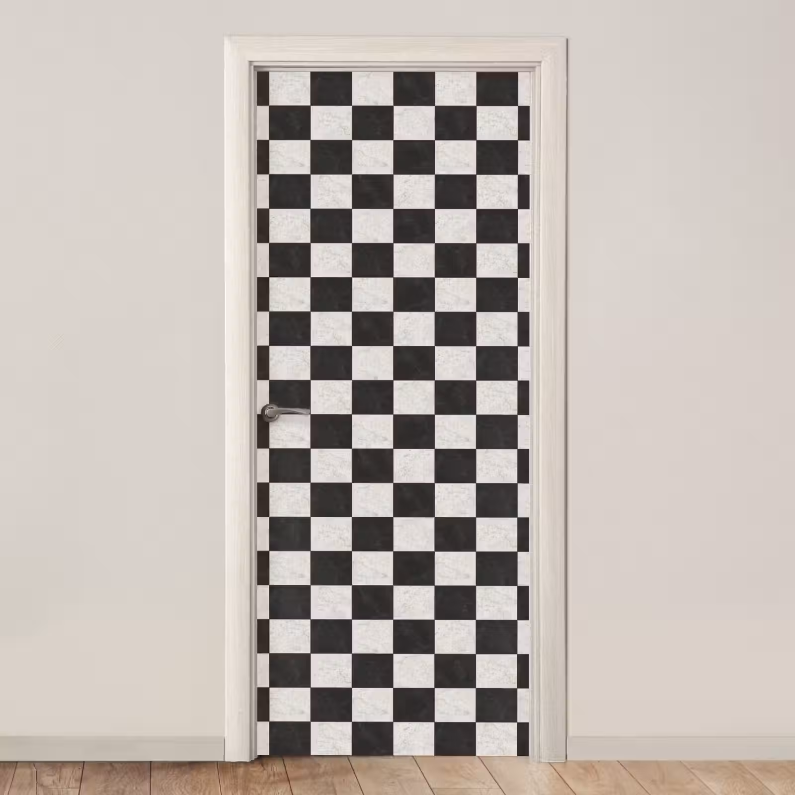 Deursticker - Dambord - Marmer - Zwart - Wit — 1