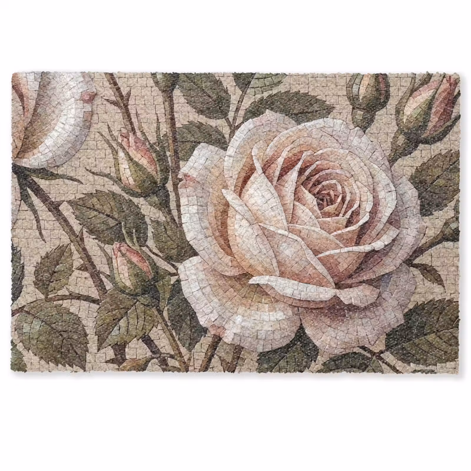 Deurmat - Roos - Mozaïek - Bloemen - Klassiek - Beige — 1