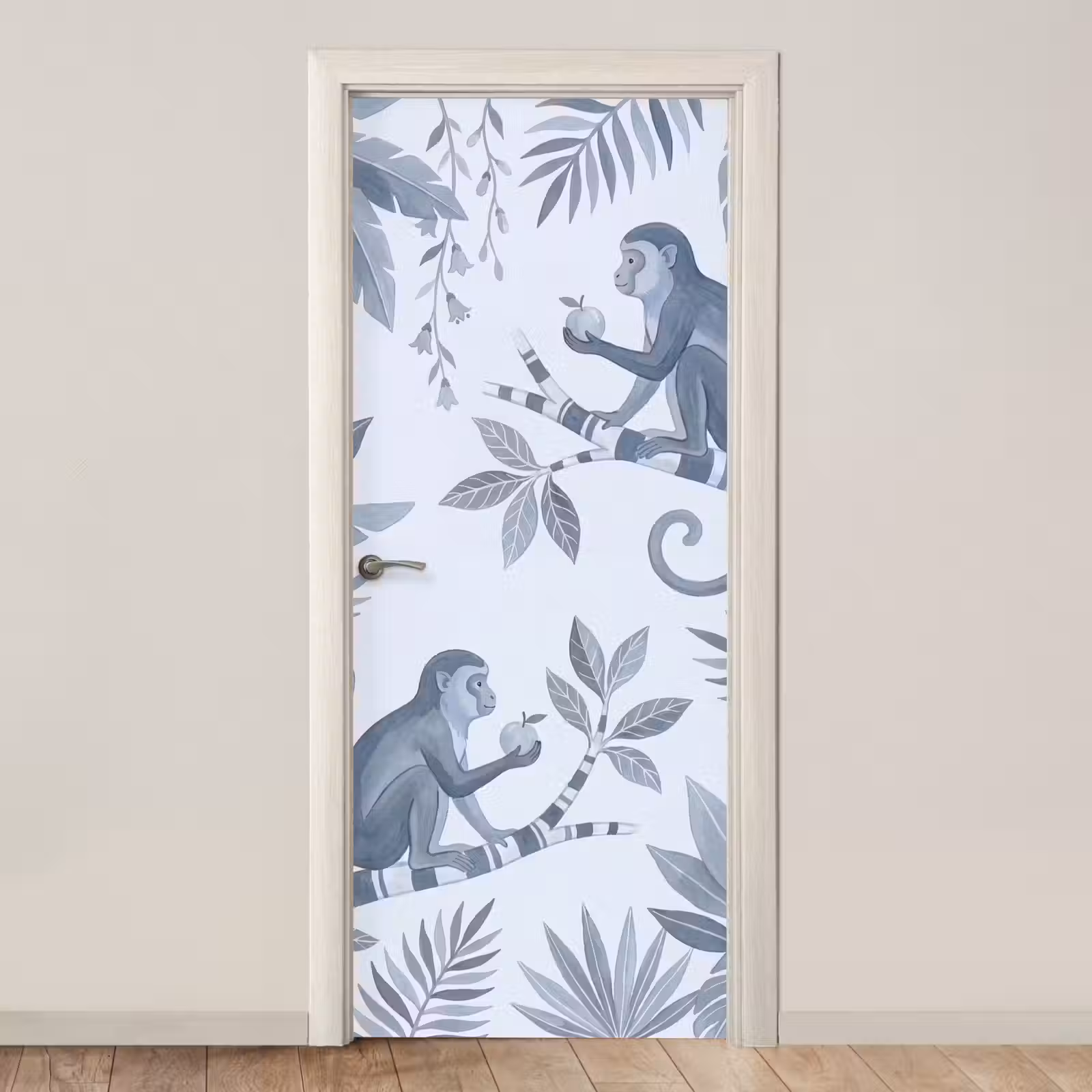 Deursticker - Aap - Boom - Bladeren - Jungle - Illustratie — 1