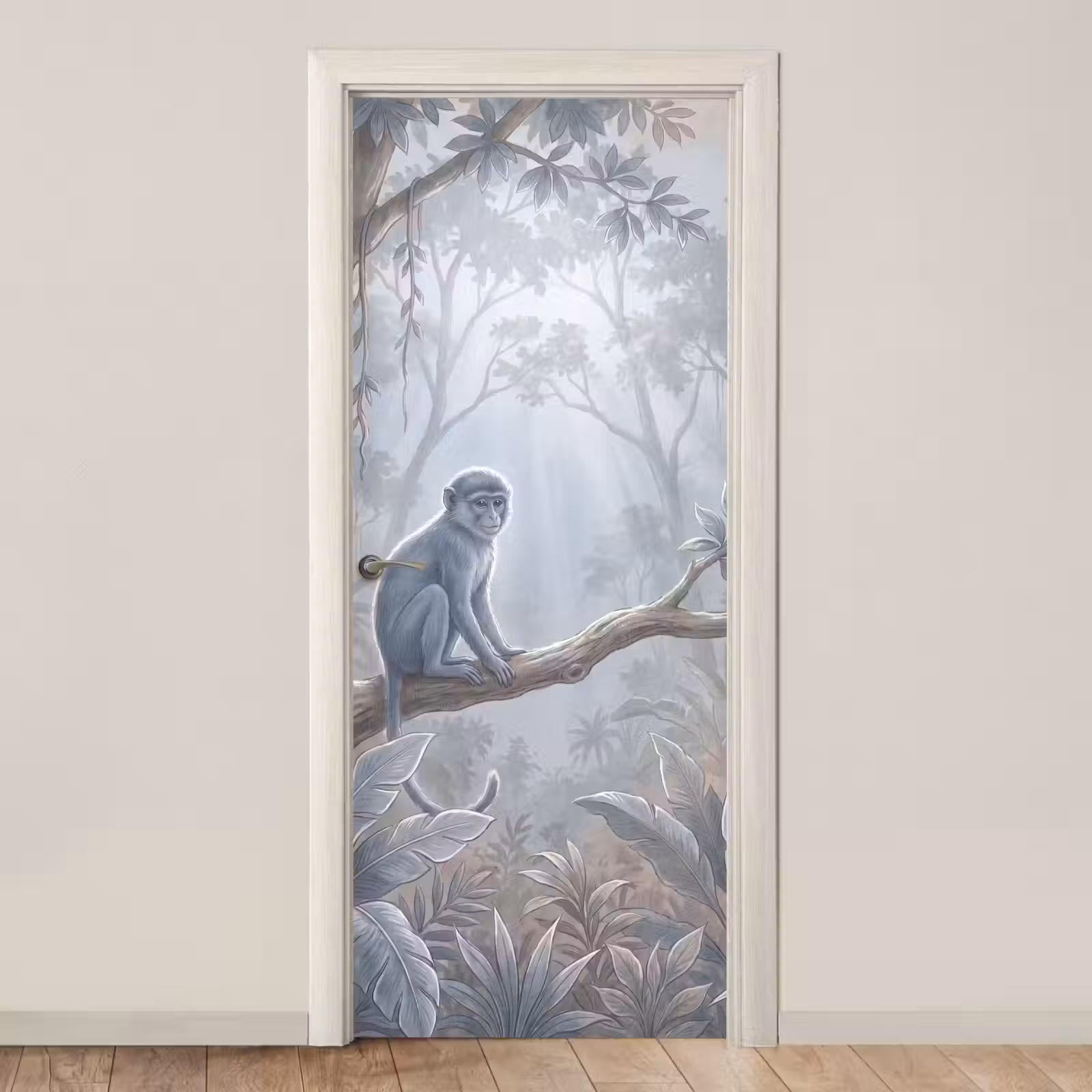 Deursticker - Aap - Boom - Jungle - Natuur - Grijs — 1