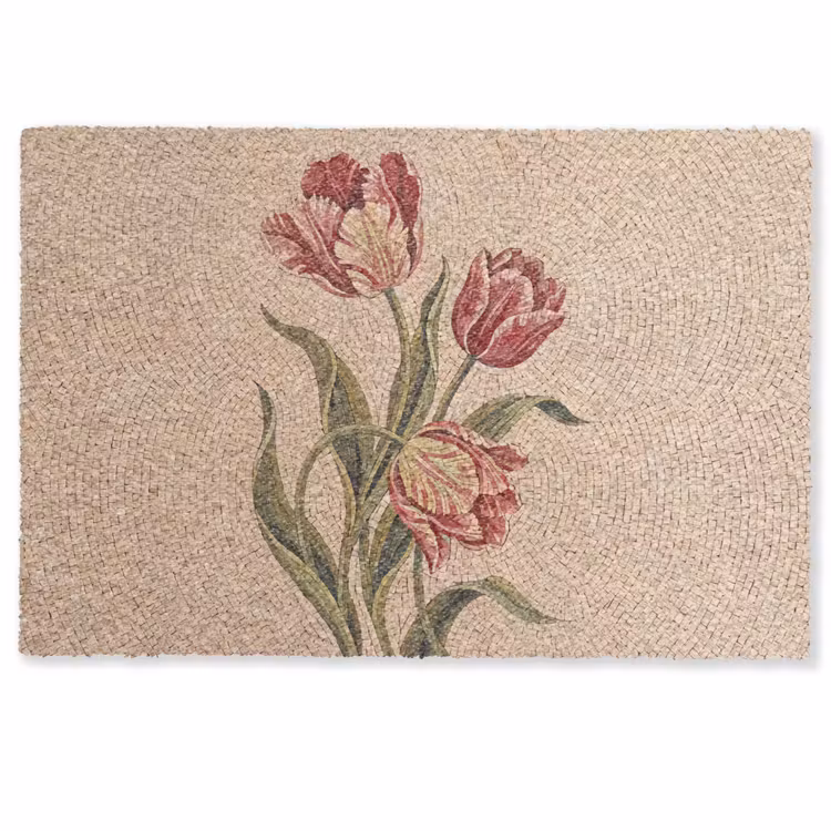 Deurmat - Bloemen - Mozaïek - Rood - Groen - Kunst — 1