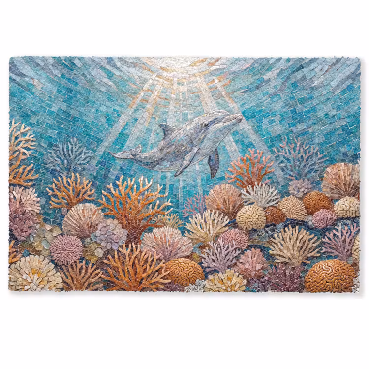 Deurmat - Dieren - Mozaïek - Oceaan - Koraal - Blauw — 1
