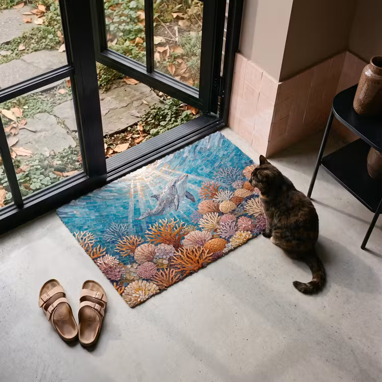Deurmat - Dieren - Mozaïek - Oceaan - Koraal - Blauw — 2