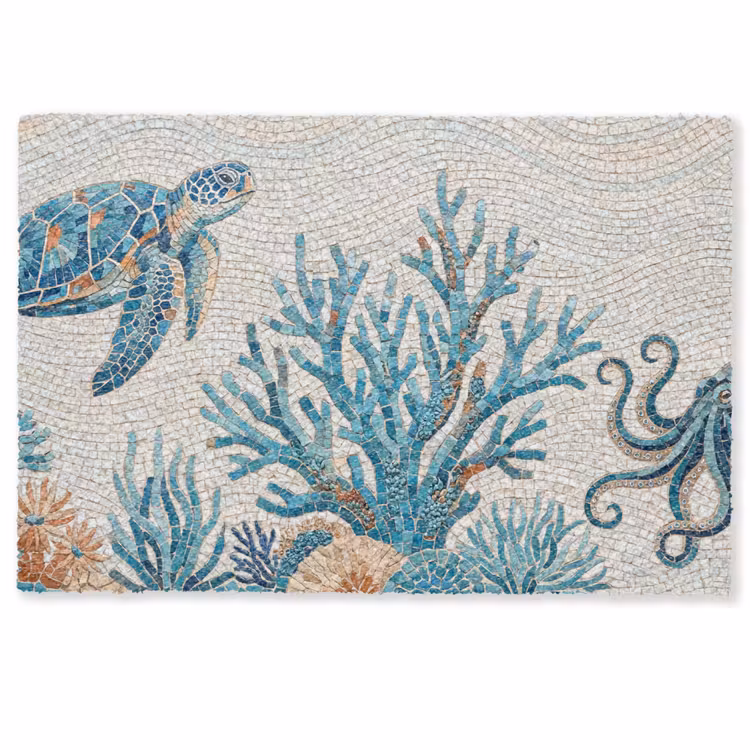 Deurmat - Dieren - Onderwater - Natuur - Mozaïek - Blauw — 1