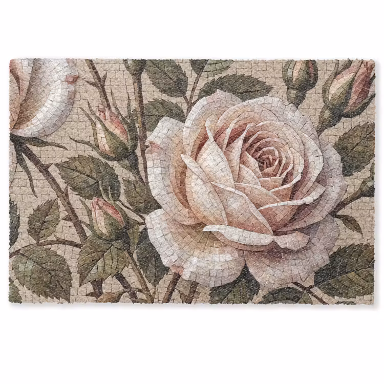 Deurmat - Roos - Mozaïek - Bloemen - Klassiek - Beige — 1