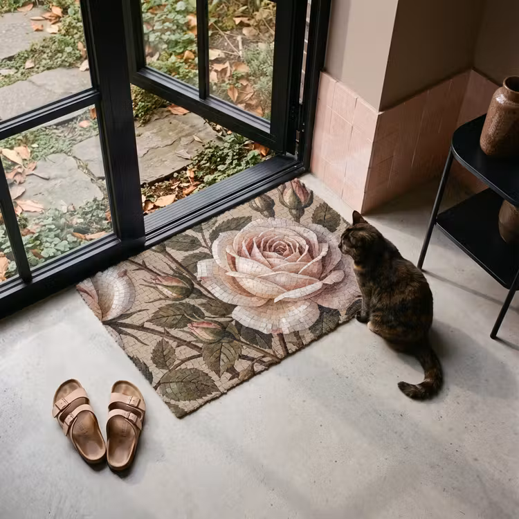 Deurmat - Roos - Mozaïek - Bloemen - Klassiek - Beige — 2