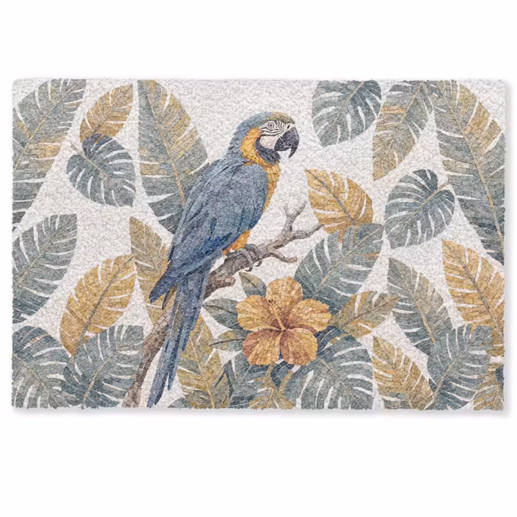 Deurmat - Vogel - Tak - Natuur - Mozaïek - Blauw — 1