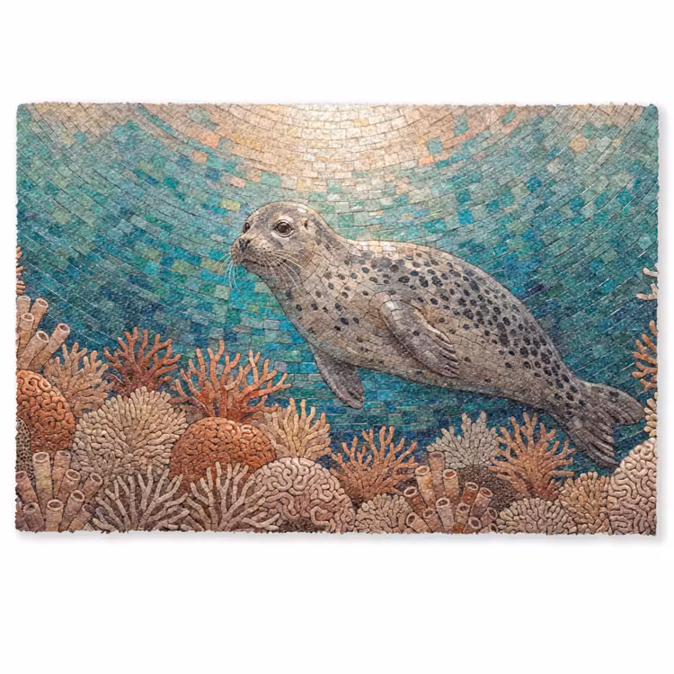 Deurmat - Zeehond - Mozaïek - Onderwater - Dieren - Blauw — 1